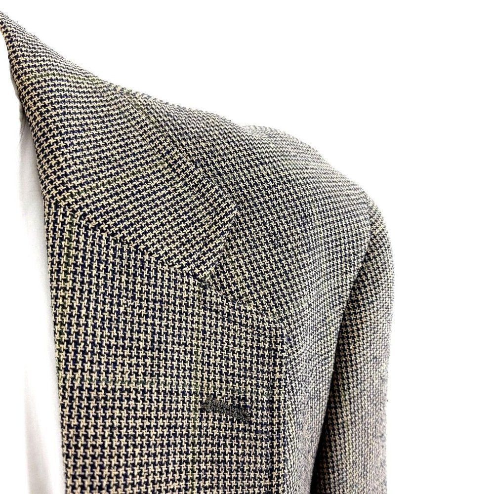 Jos A Bank 100% Silk 2 Button‎ Sport Coat Blue Tan Check W/ Green Windowpane 42R - Picture 2 of 10